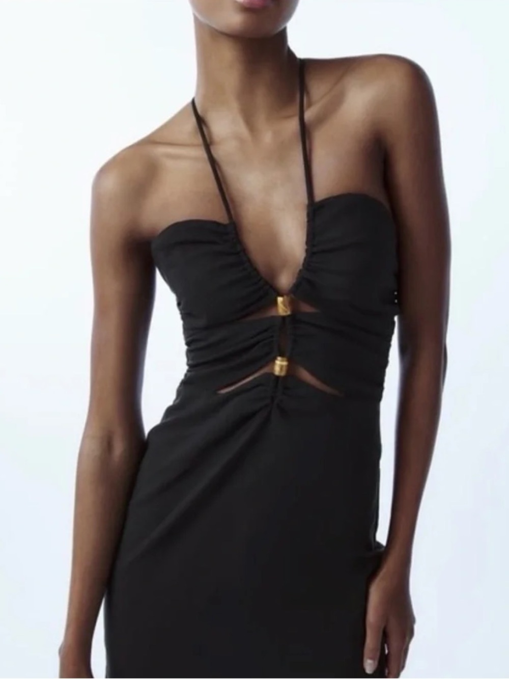 Zara Beaded Black Halter Cutout Bodycon Dress [Size Medium]
